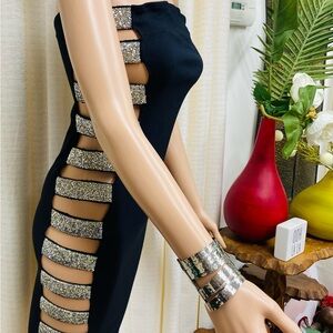 FASHION NOVA Daring BOLD Peekaboo Black Dress with Glitzy Silver Accents